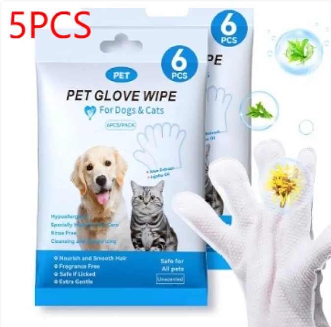 Guantes y toallitas de limpieza para mascotas