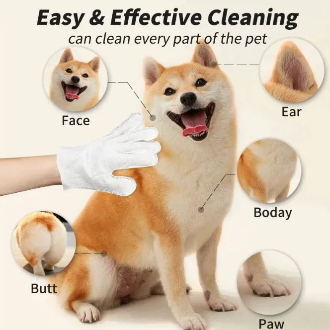 Guantes y toallitas de limpieza para mascotas
